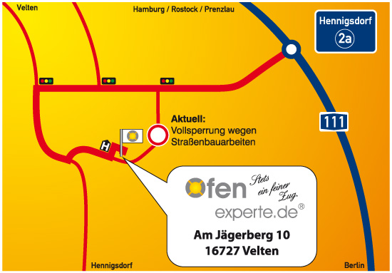 Ofenexperte.de liegt direkt an der Berliner Stadtgrenze unweit der A111