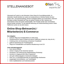 Stellenangebot Online-Shop-Betreuer(in)