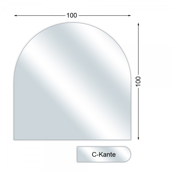 Funkenschutzplatte, Glasbodenplatte mit C-Kante, Rundbogen, 6 mm stark, 100 x 100 cm