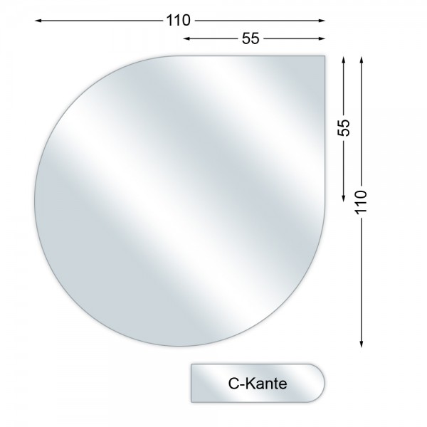 Funkenschutzplatte, Glasbodenplatte mit C-Kante, Tropfen, 6 mm stark, 110 x 110 cm