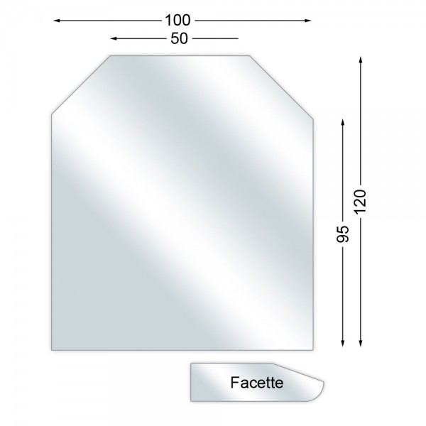 Funkenschutzplatte, Glasbodenplatte mit Facette, Sechseck, 6 mm stark, 100 x 120 cm